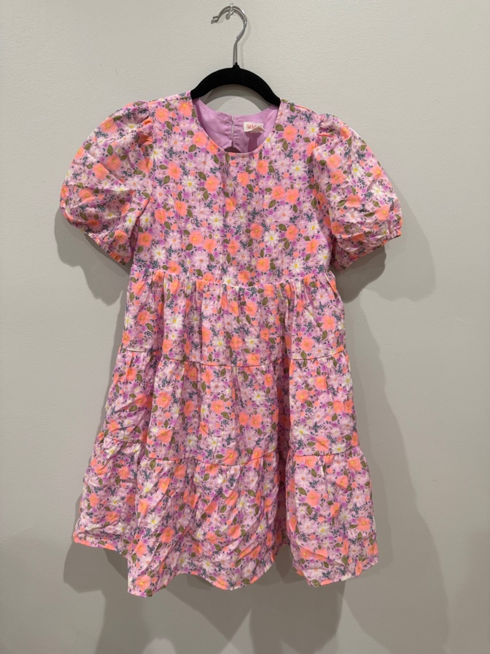 Cat & Jack Pink Floral Tiered Puff-Sleeve Dress